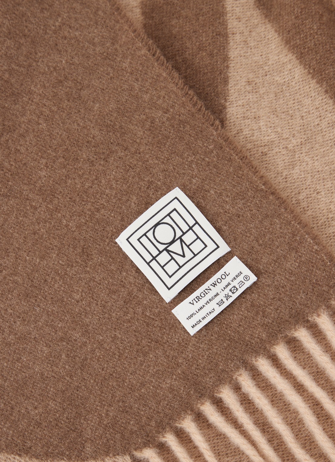 TOTEME Monogram sjaal van wol 200 x 50 cm - detail lichtbruin