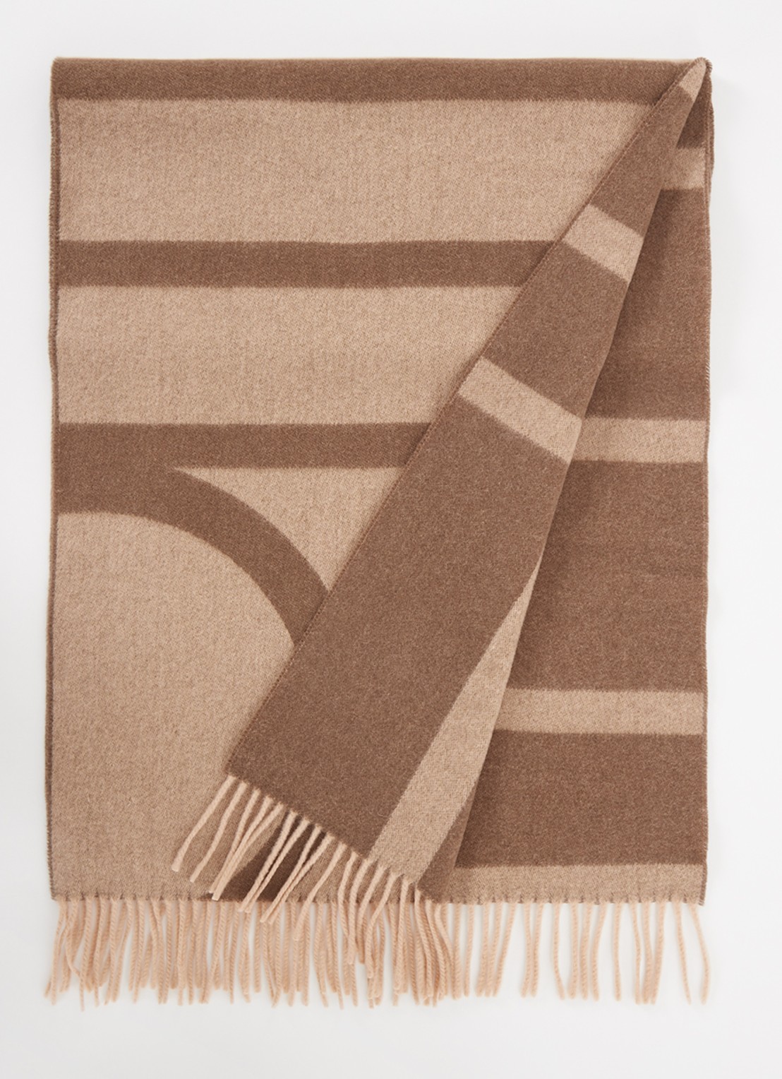 TOTEME Monogram sjaal van wol 200 x 50 cm - voorkant 2 lichtbruin