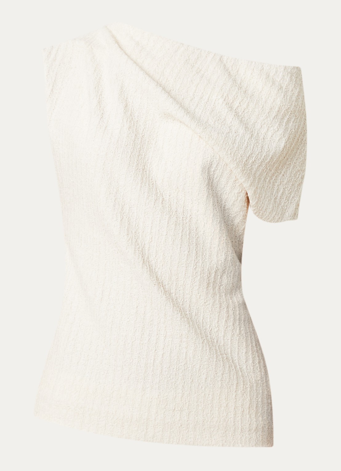 TOTEME One shoulder top met structuur - voorkant 2 gebroken wit