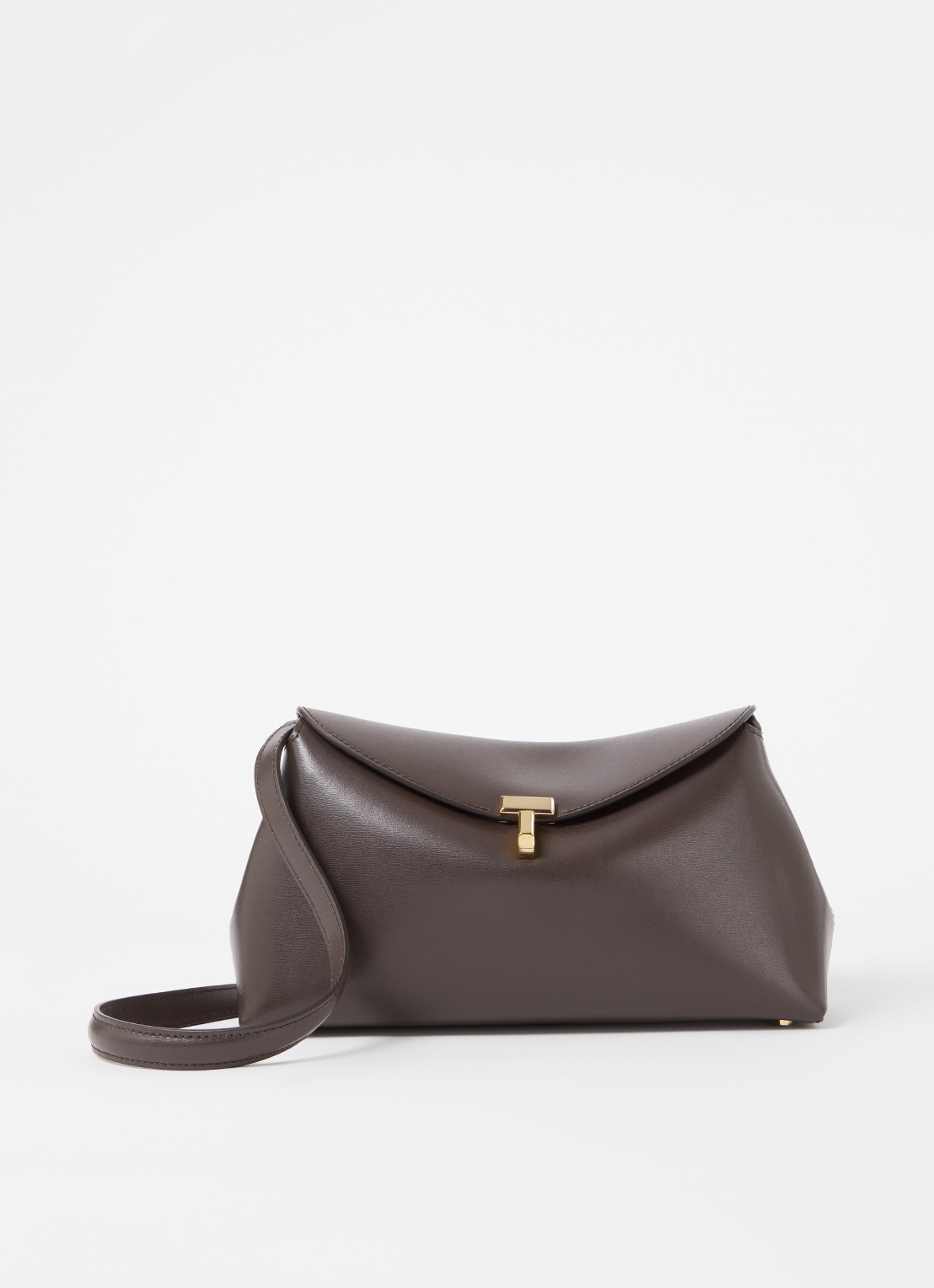 TOTEME T-Lock clutch van leer met afneembare schouderriem - voorkant 2 donkerbruin
