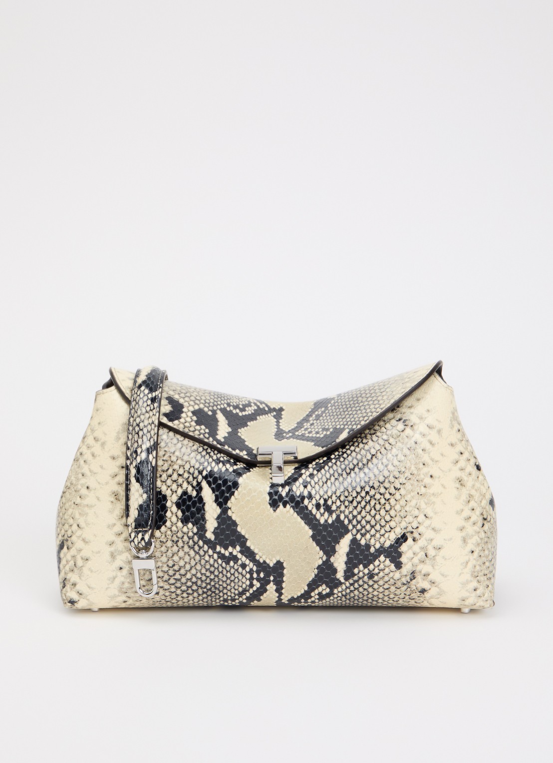 TOTEME T-lock clutch van leer met slangenstructuur - voorkant 2 ivoor