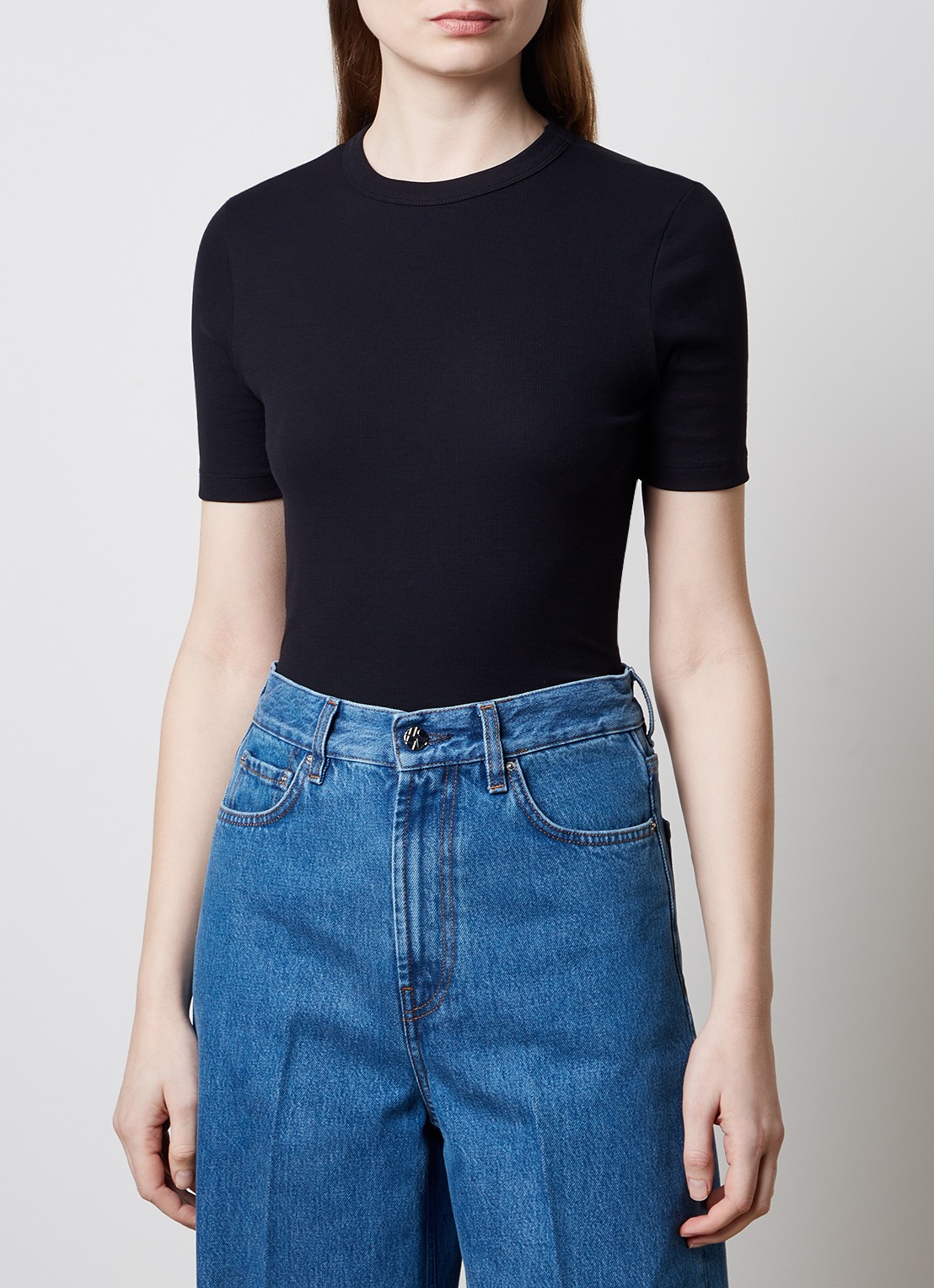 TOTEME T-shirt van  katoen met ribstructuur - detail zwart