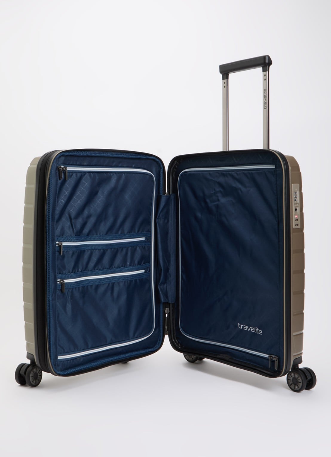 Travelite Air Base S vergrootbare spinner 55 cm - voorkant 5 donkerbeige