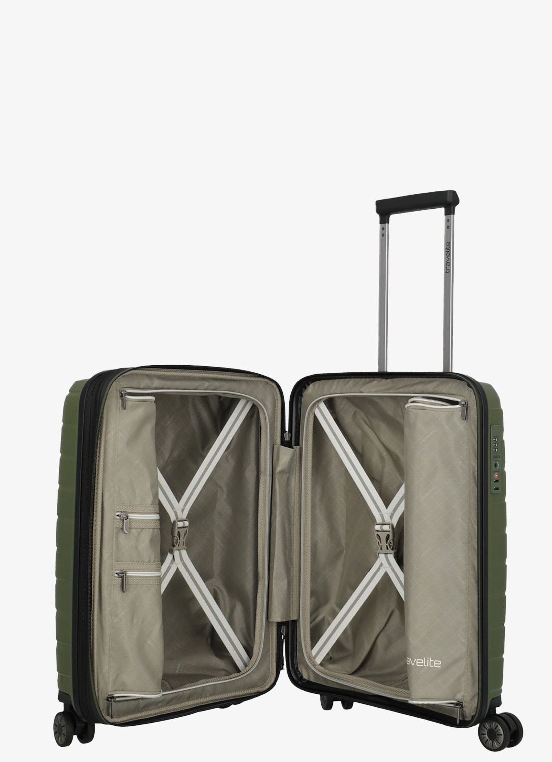 Travelite Air Base S vergrootbare spinner 55 cm - voorkant 5 legergroen