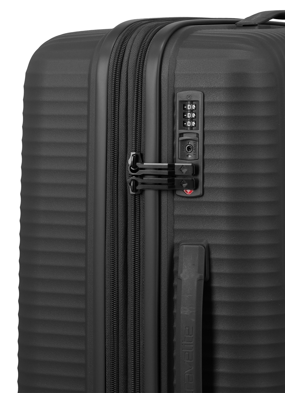 Travelite Air Stripe vergrootbare spinner 66 cm - voorkant 7 zwart