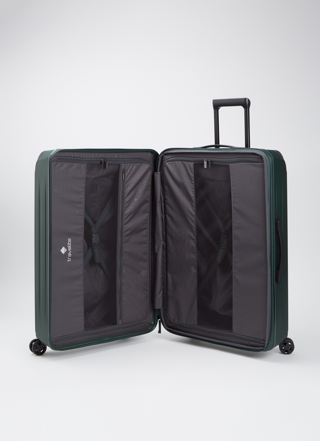 Travelite Dynamiic L vergrootbare spinner 76 cm - voorkant 4 donkergroen
