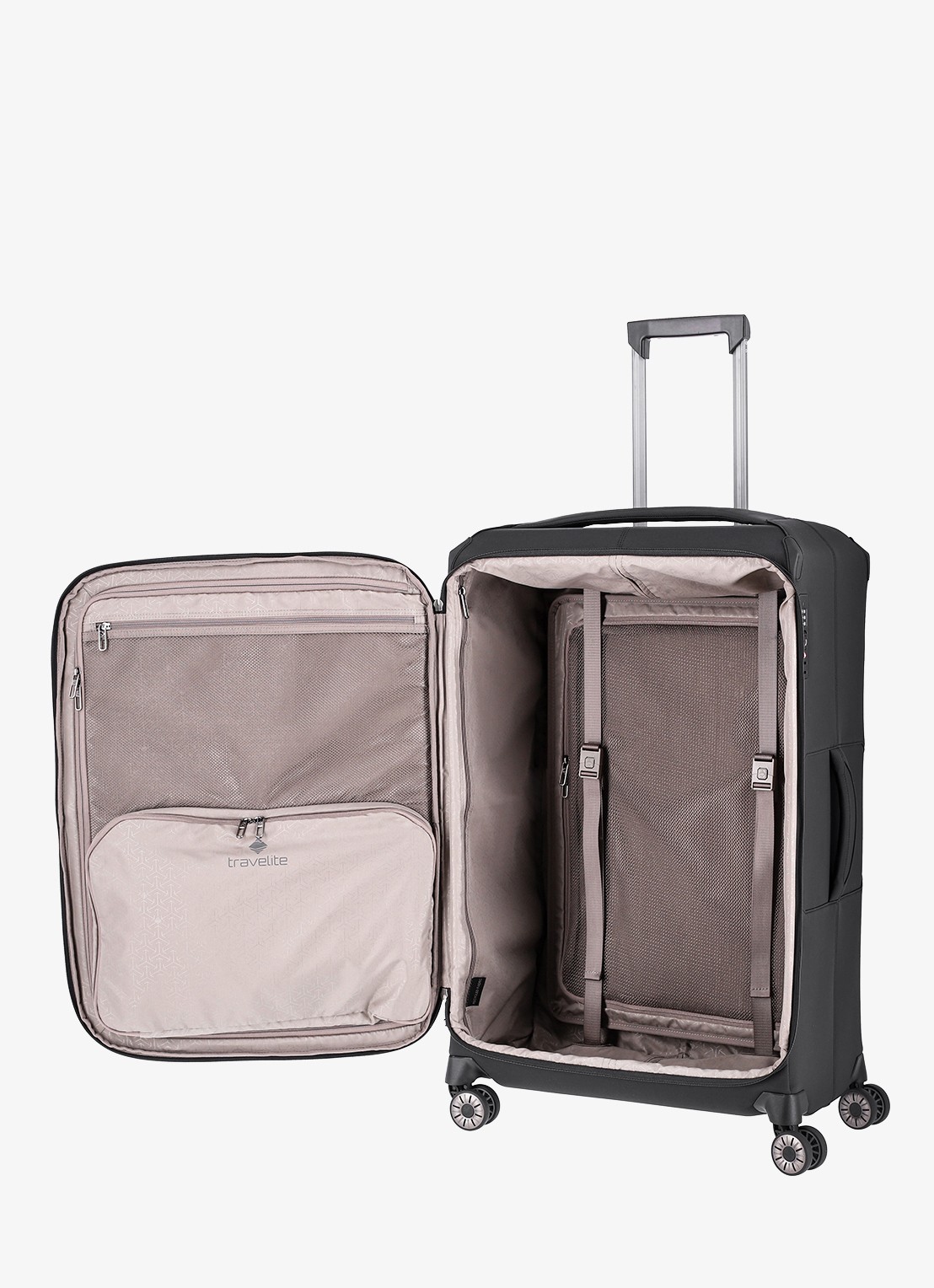 Travelite Priima vergrootbare spinner L 79 cm - voorkant 3 zwart
