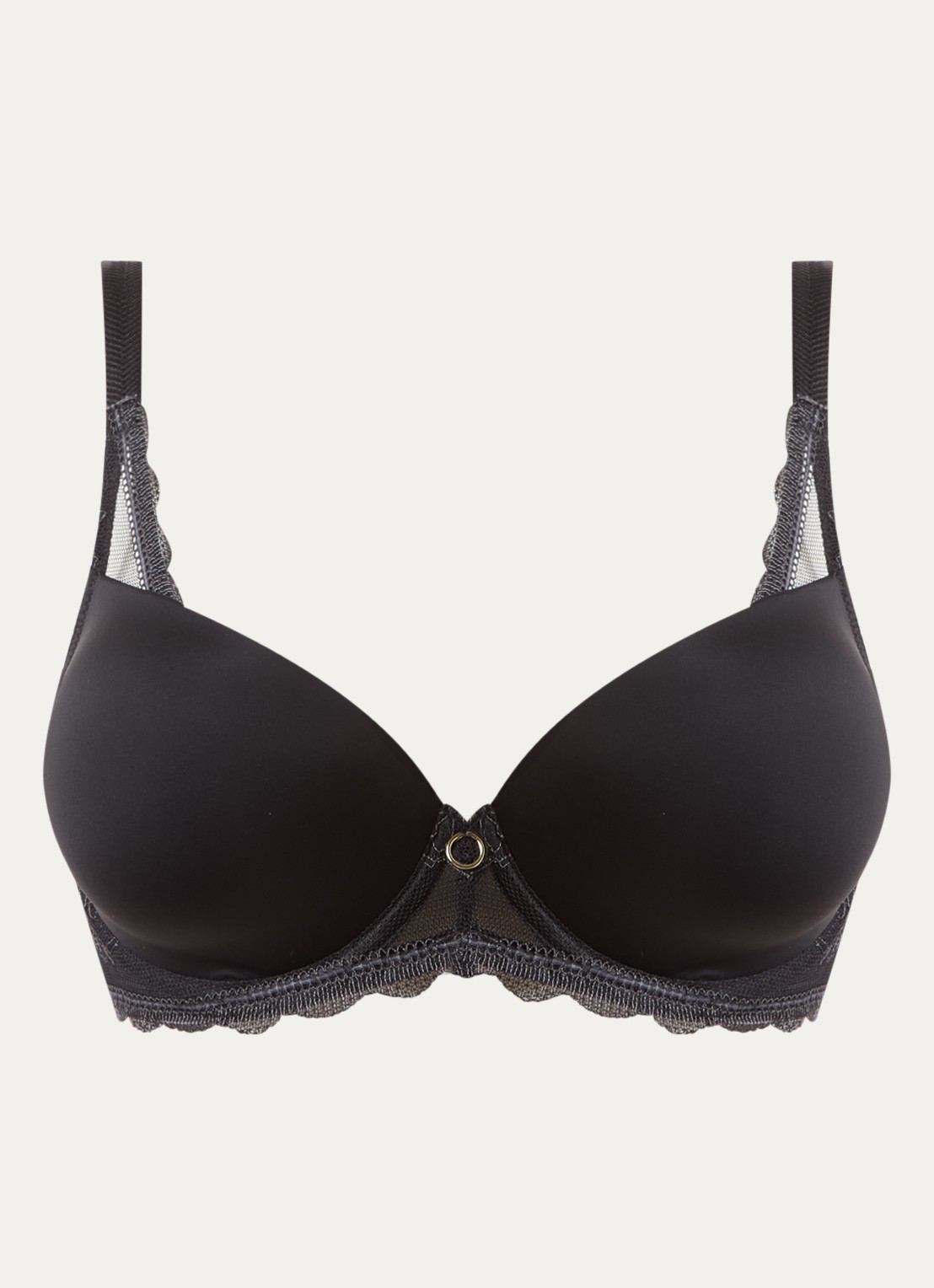 Triumph Comfort Allure voorgevormde T-shirt bh met kant details - voorkant zwart