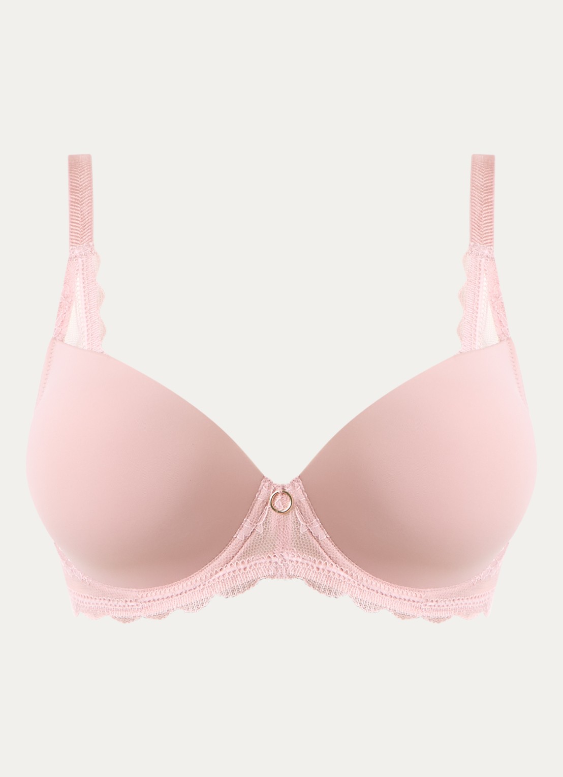 Triumph Comfort Allure voorgevormde T-shirt bh met kant details - voorkant roze