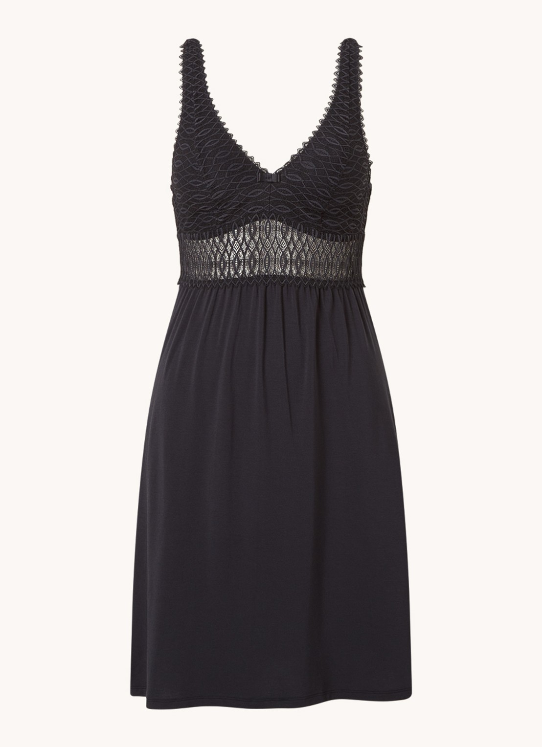 Triumph Slipdress met V-hals en kant  - voorkant zwart