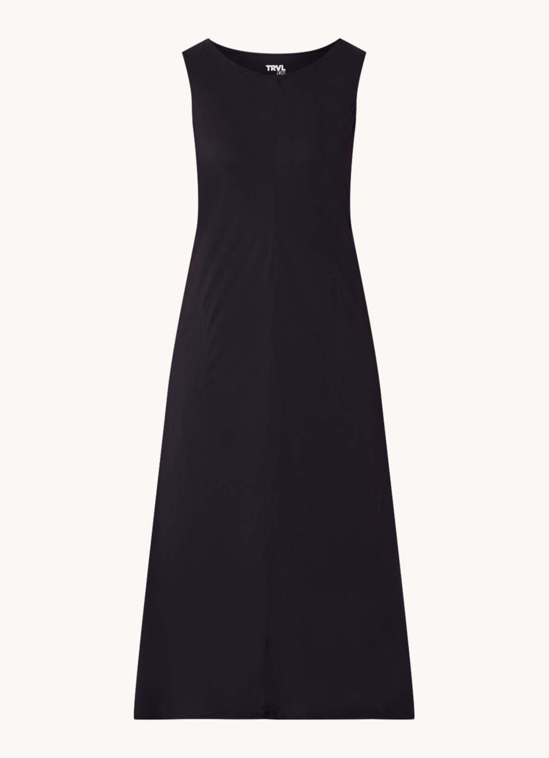TRVL DRSS Maxi jurk van travelstof met steekzakken - voorkant 3 blauw