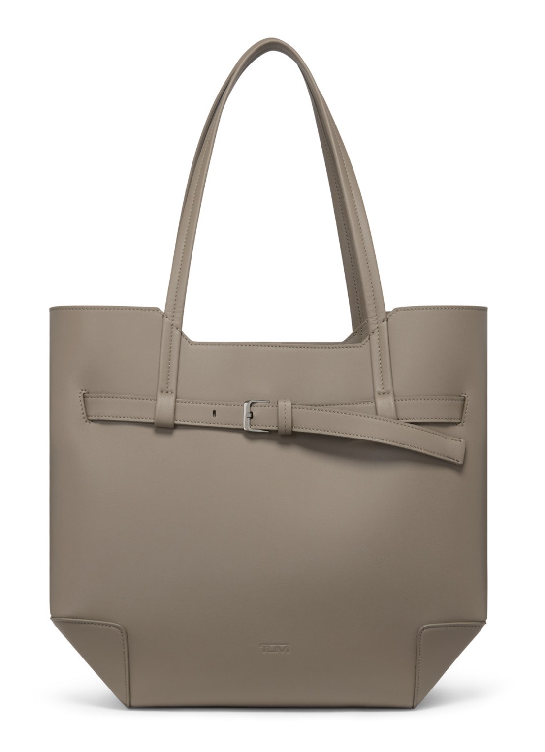 TUMI Adatto Adatto schoudertas van leer - voorkant 2 taupe