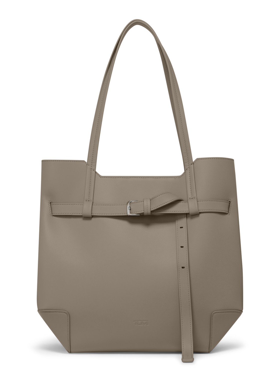TUMI Adatto Adatto schoudertas van leer - voorkant 3 taupe