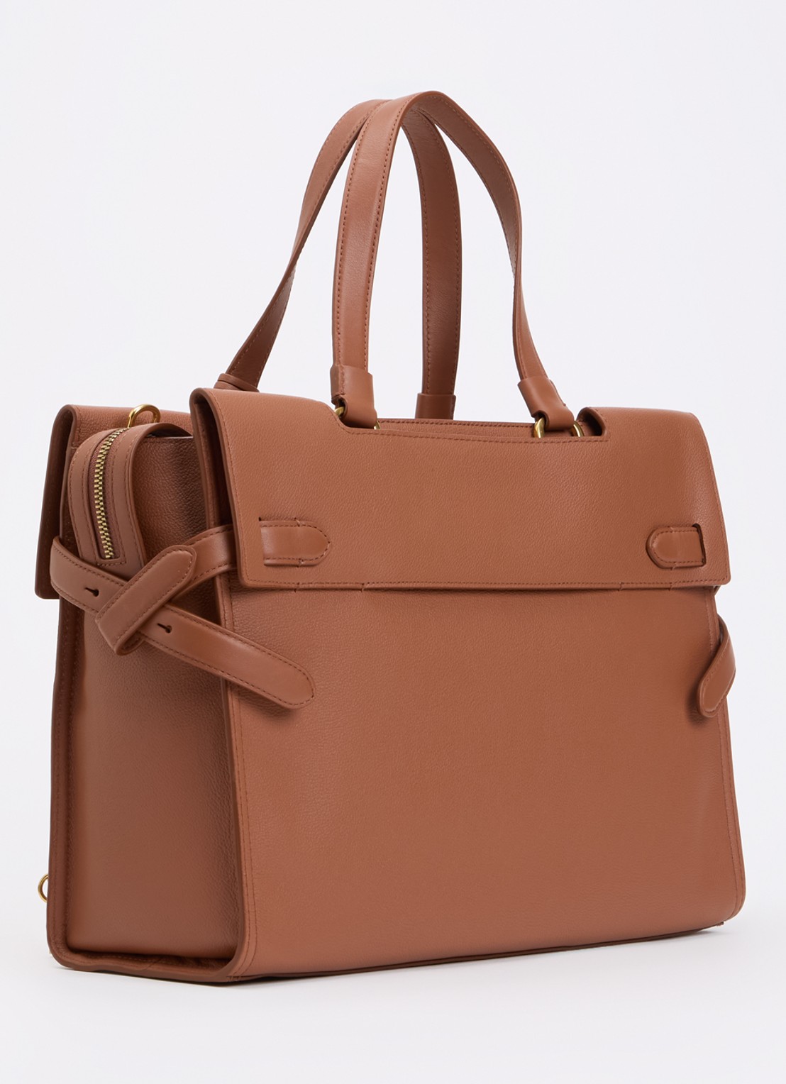 TUMI Agent Medium businesstas van leer met 13 inch laptopvak - unisex - achterkant 7 cognac
