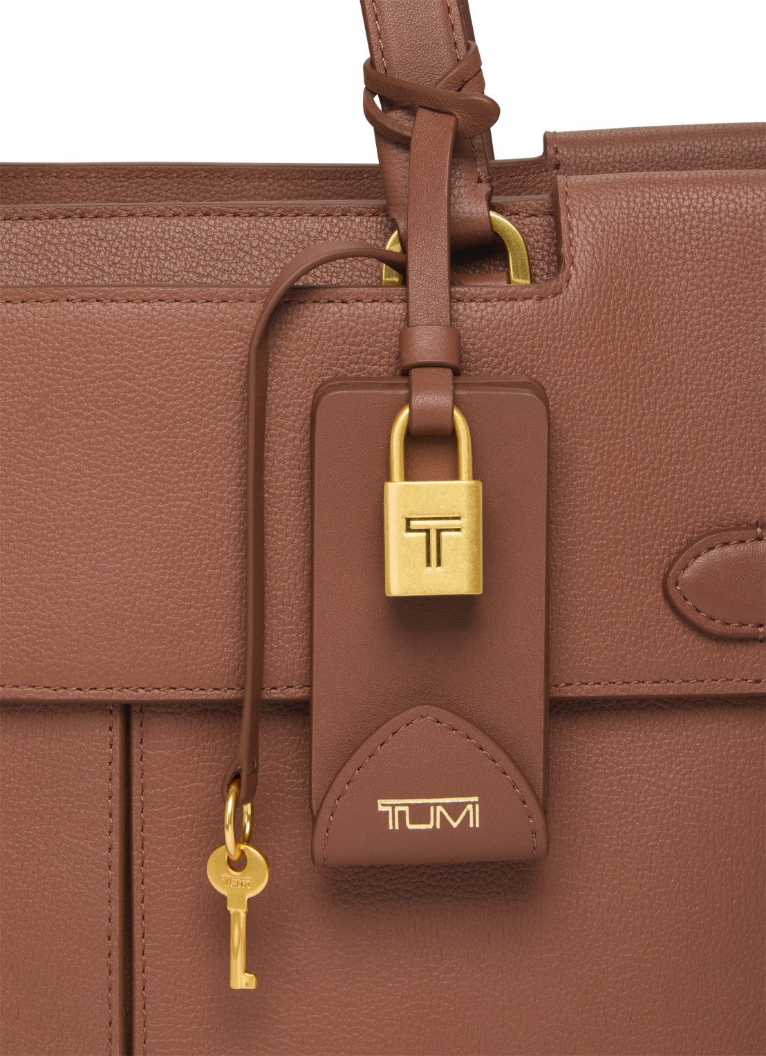 TUMI Agent Medium businesstas van leer met 13 inch laptopvak - unisex - detail 3 cognac