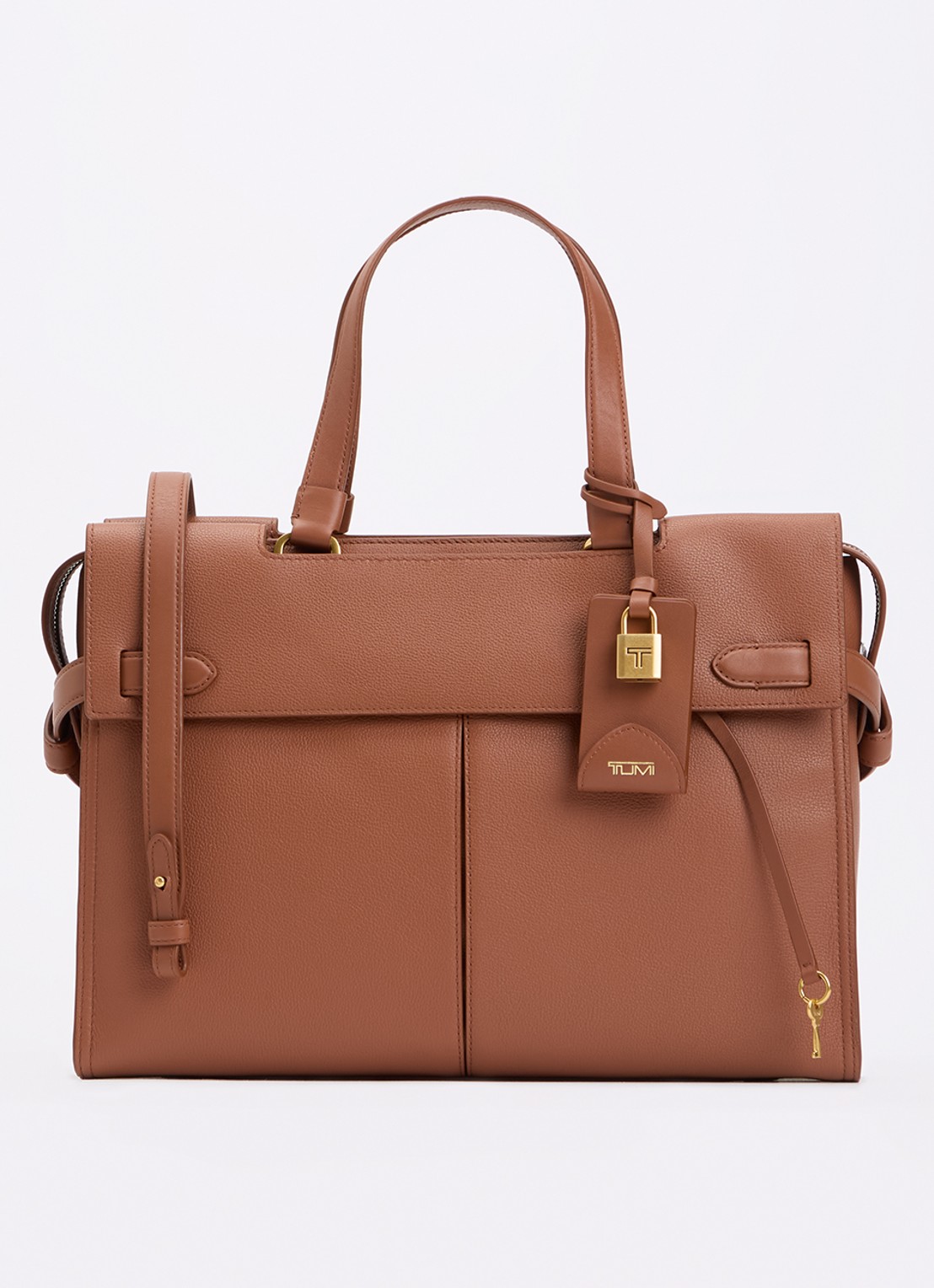 TUMI Agent Medium businesstas van leer met 13 inch laptopvak - unisex - voorkant cognac
