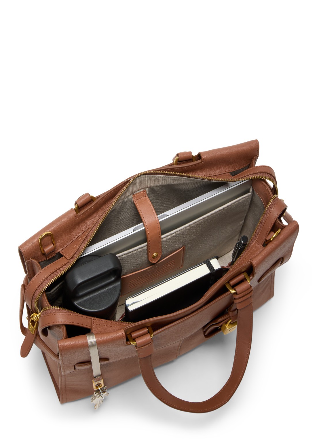 TUMI Agent Medium businesstas van leer met 13 inch laptopvak - unisex - voorkant 2 cognac