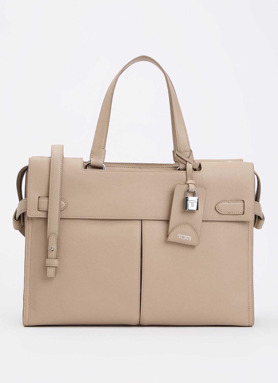 TUMI Agent Medium businesstas van leer met 13 inch laptopvak - unisex - voorkant beige