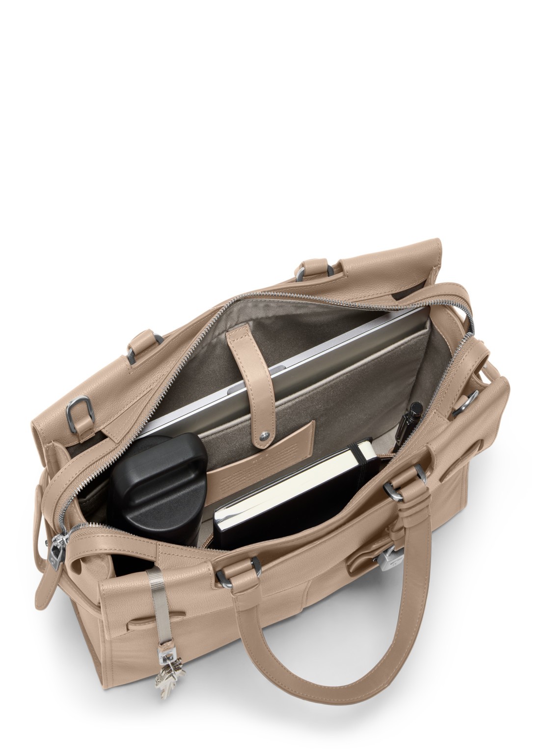 TUMI Agent Medium businesstas van leer met 13 inch laptopvak - unisex - voorkant 2 beige