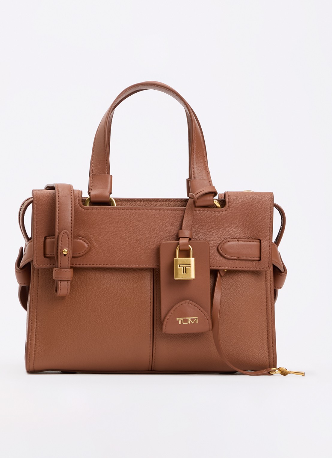 TUMI Agent Small handtas van leer - voorkant 2 steenrood