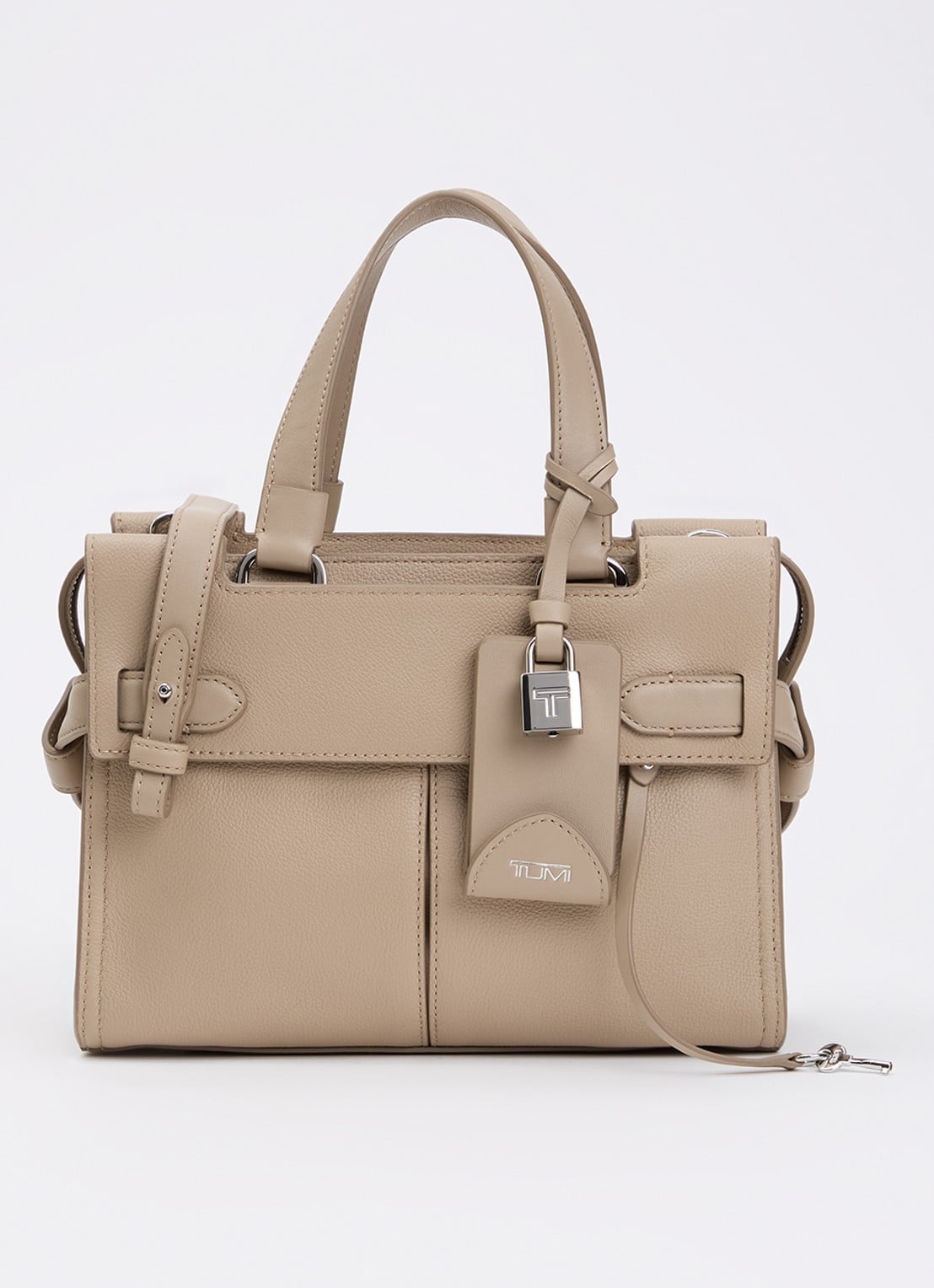 TUMI Agent Small handtas van leer - voorkant beige