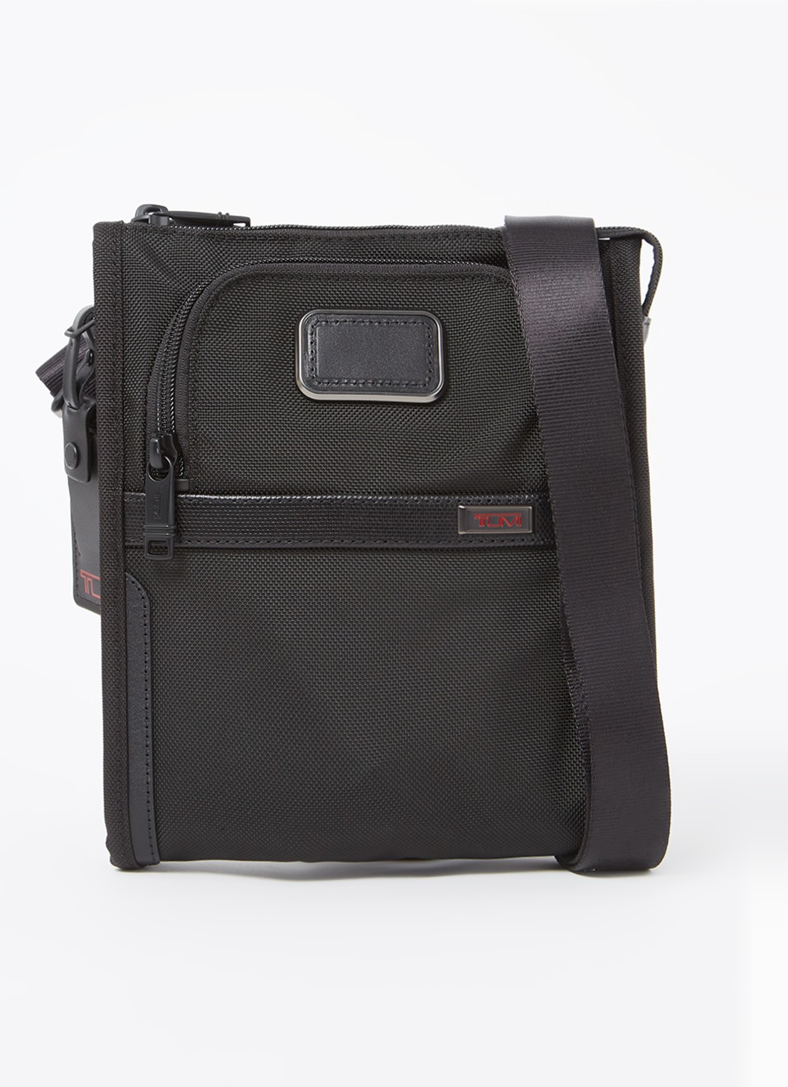 TUMI Alpha 3 Pocket crossbodytas met leren details - voorkant 2 zwart