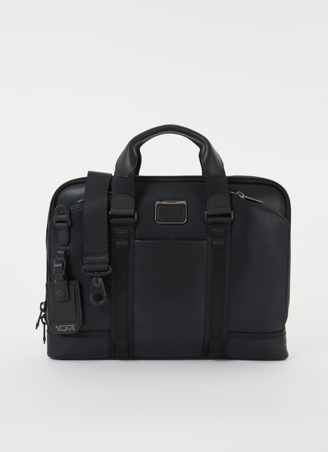 TUMI Alpha Bravo Academy Brief businesstas van leer met 15 inch laptopvak - voorkant 3 zwart