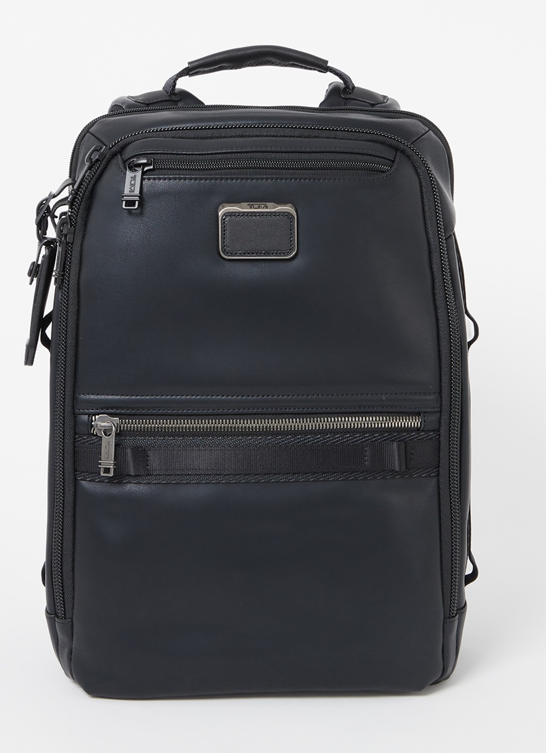 TUMI Alpha Bravo Dynamic rugzak van leer met 15 inch laptopvak  - voorkant 3 zwart