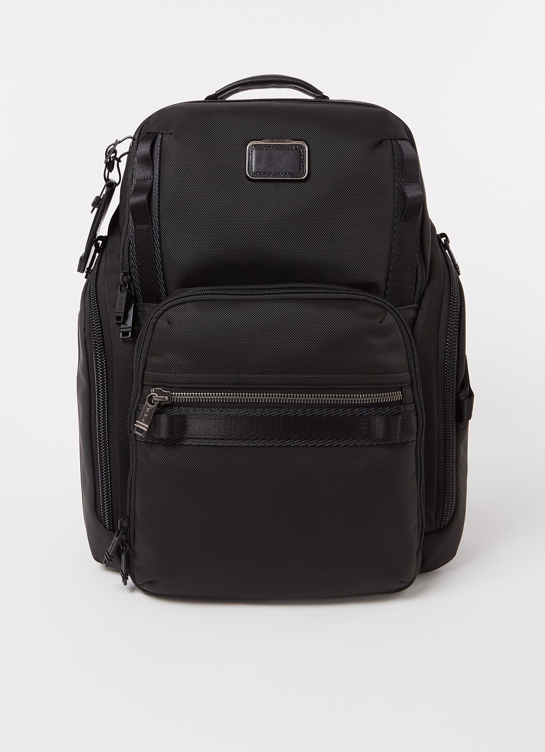 TUMI Alpha Bravo Search rugzak met leren details en 15 inch laptopvak - voorkant zwart