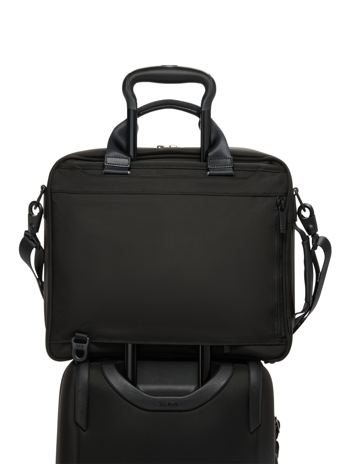 TUMI Alpha businesstas met leren details en afneembare schouderriem - detail 2 zwart