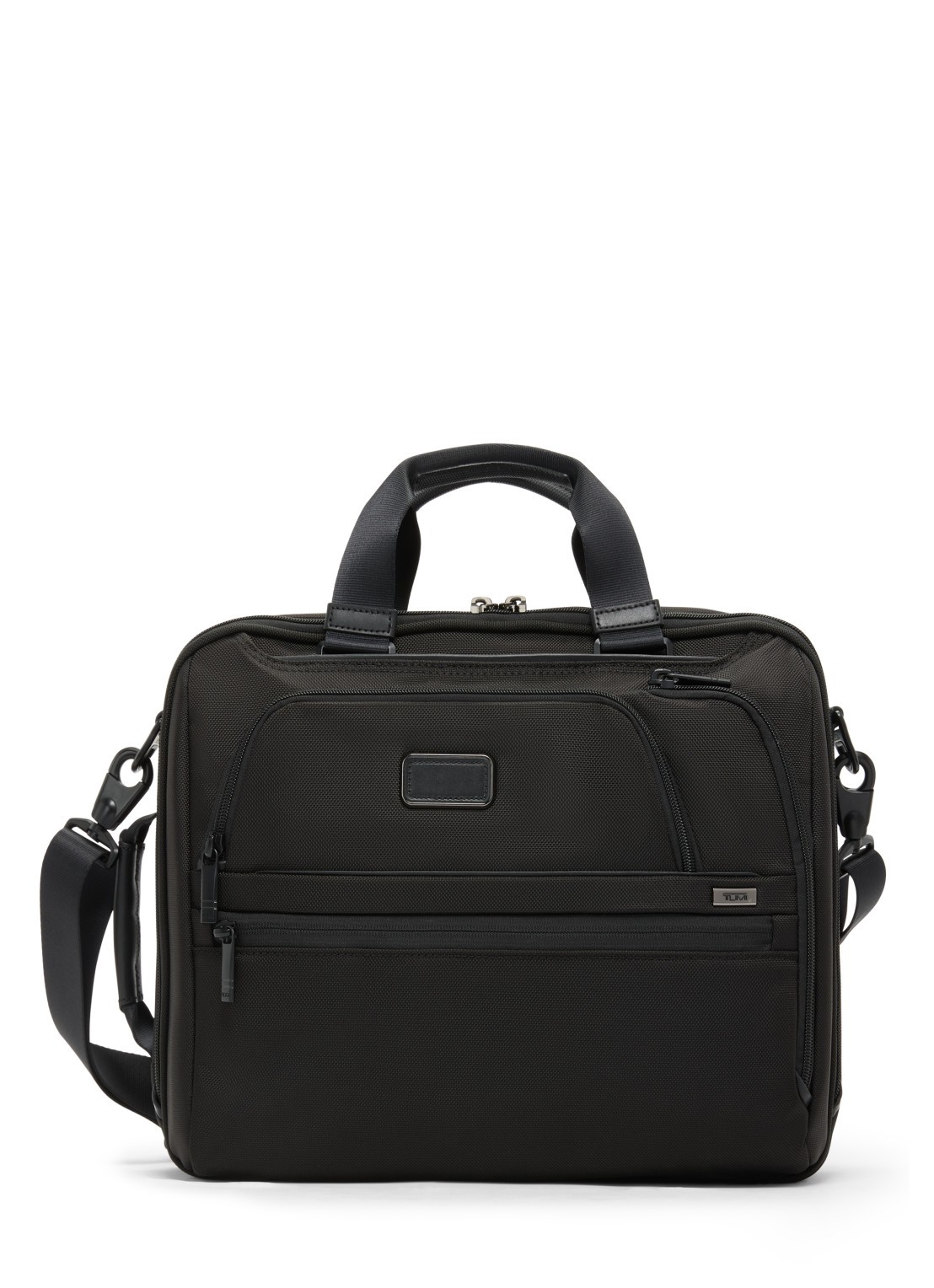 TUMI Alpha businesstas met leren details en afneembare schouderriem - voorkant 4 zwart