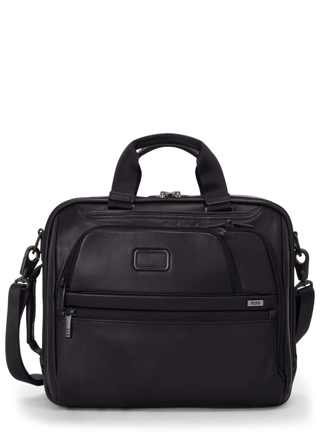 TUMI Alpha businesstas van leer - voorkant 4 zwart