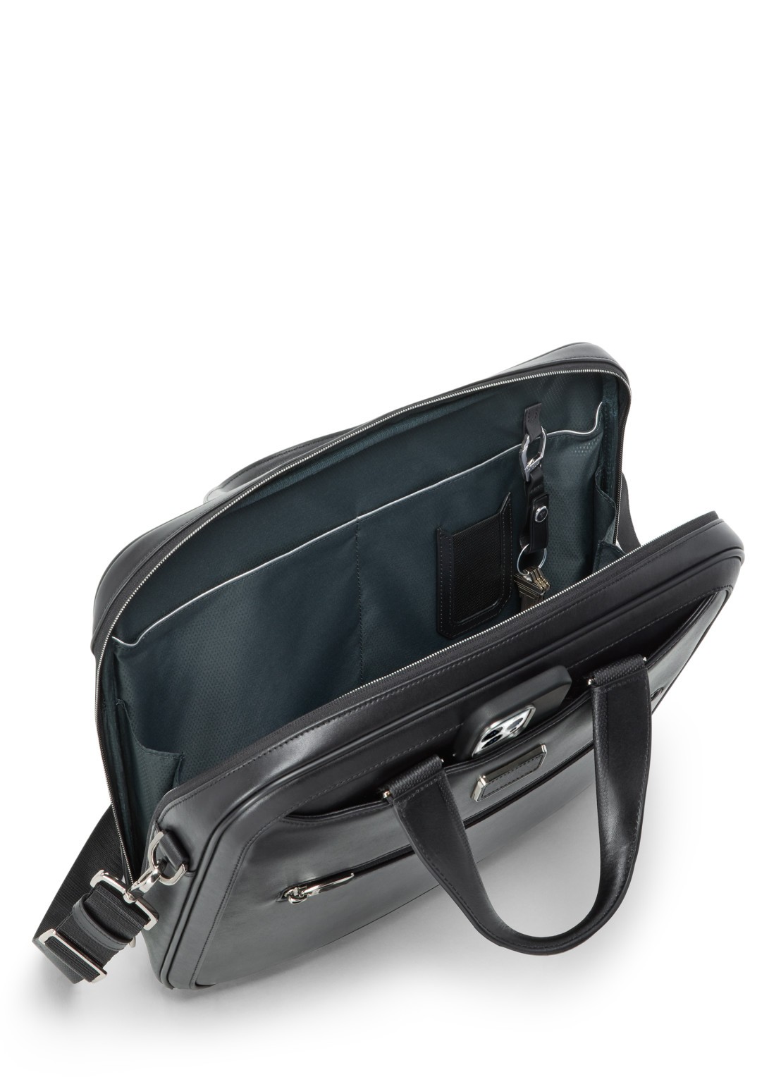 TUMI Arrive' Hannover businesstas van leer met 16 inch laptopvak - achterkant 6 zwart