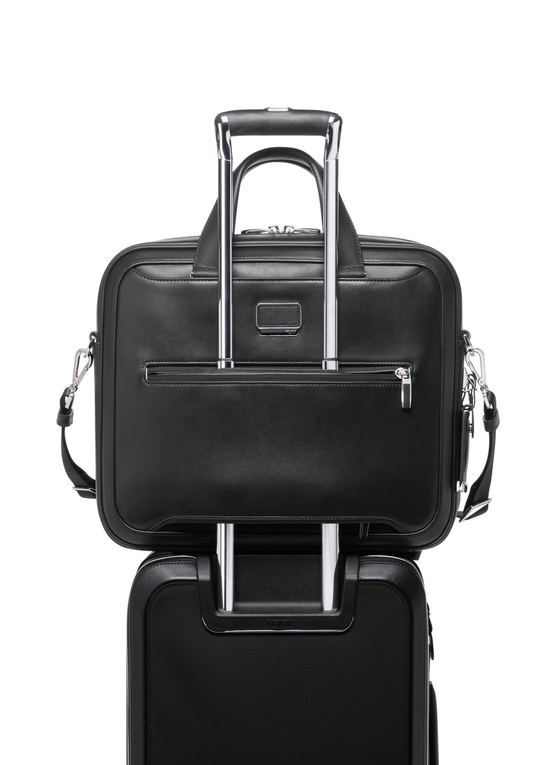 TUMI Arrive' Hannover businesstas van leer met 16 inch laptopvak - detail zwart