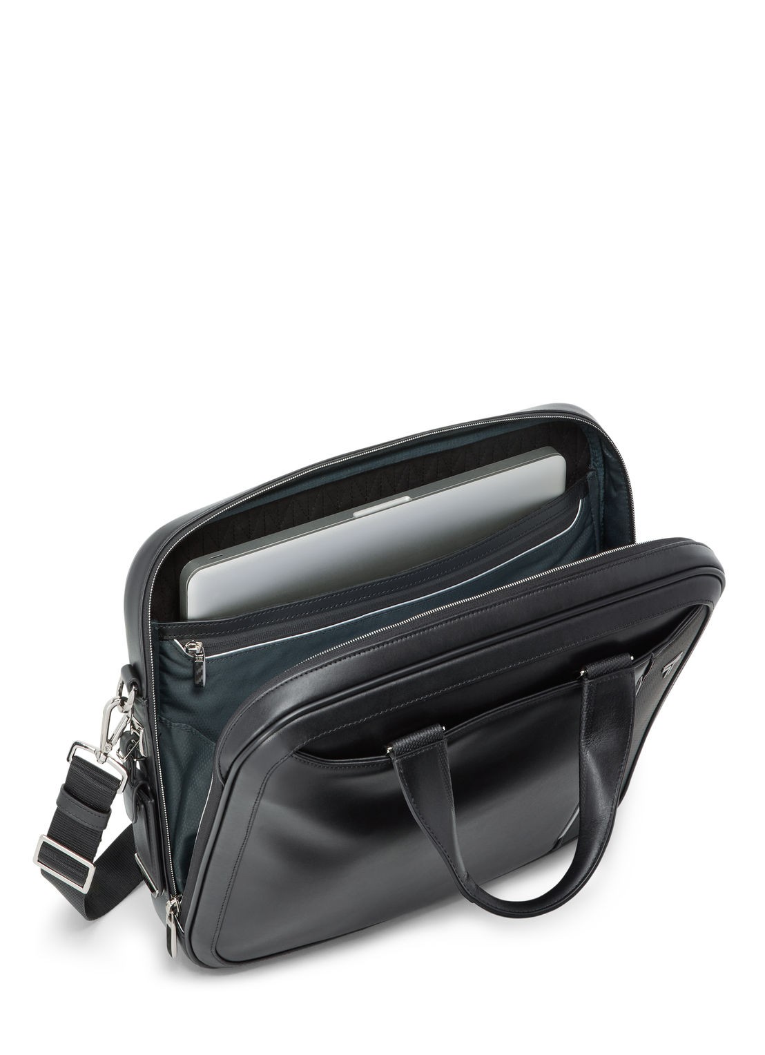 TUMI Arrive' Hannover businesstas van leer met 16 inch laptopvak - voorkant 5 zwart