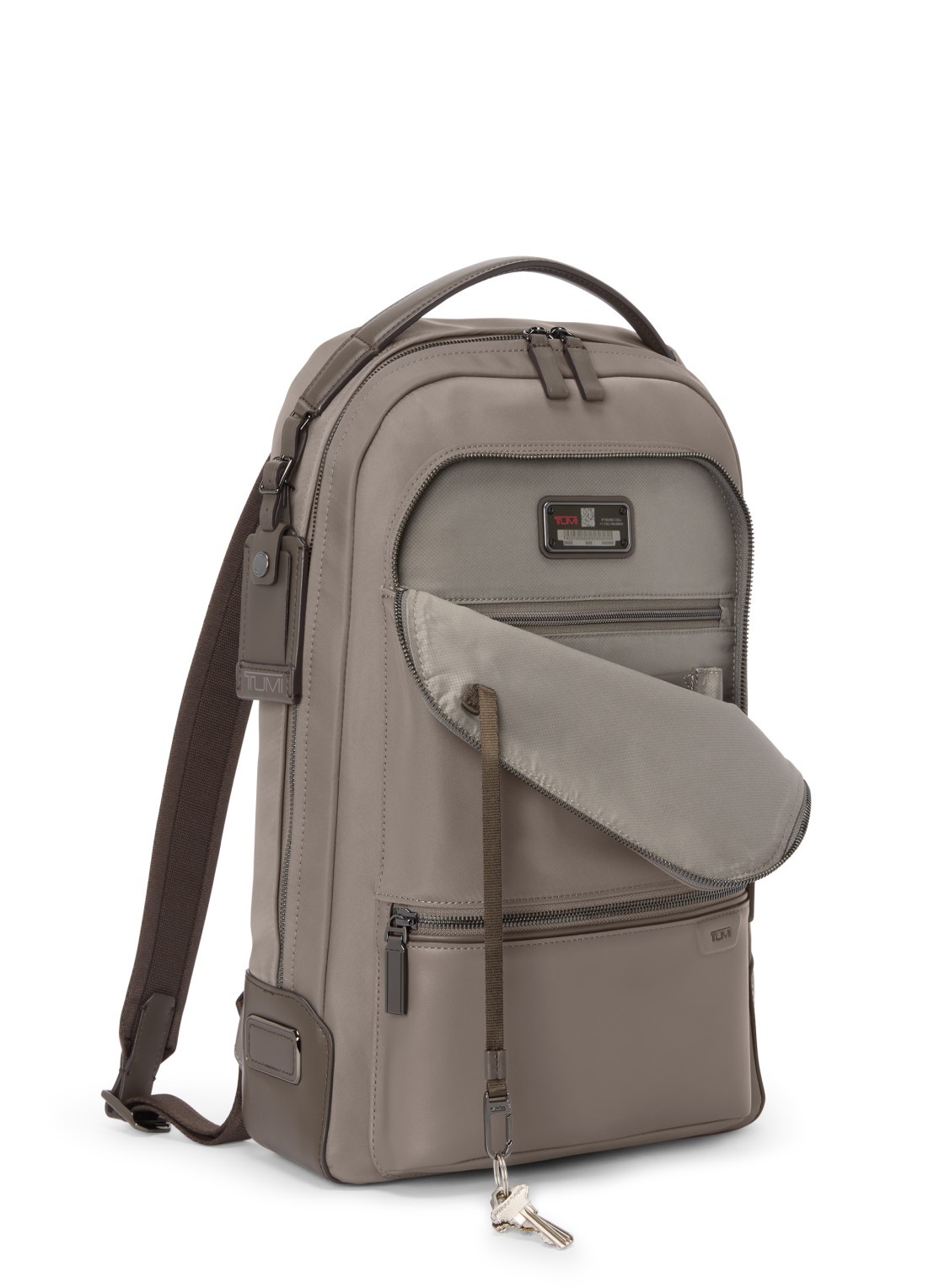 TUMI Bradner rugzak met leren details - achterkant 4 taupe