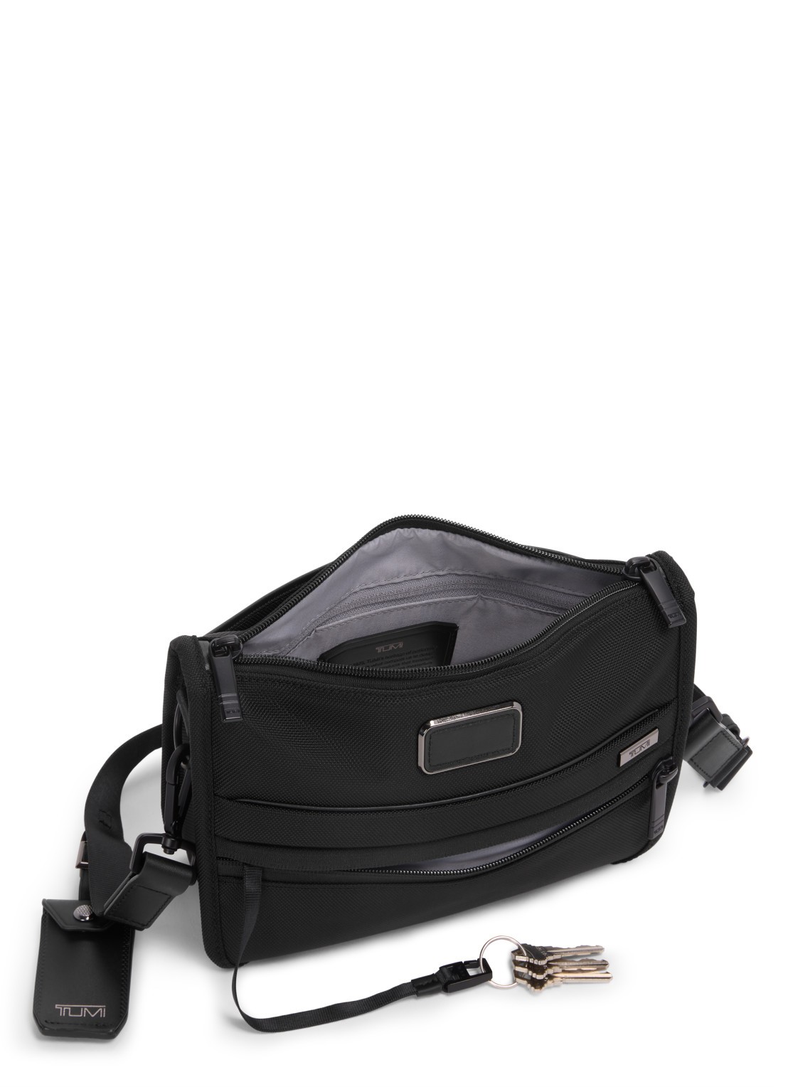 TUMI Crossbodytas met leren details en afneembare schouderriem - achterkant zwart