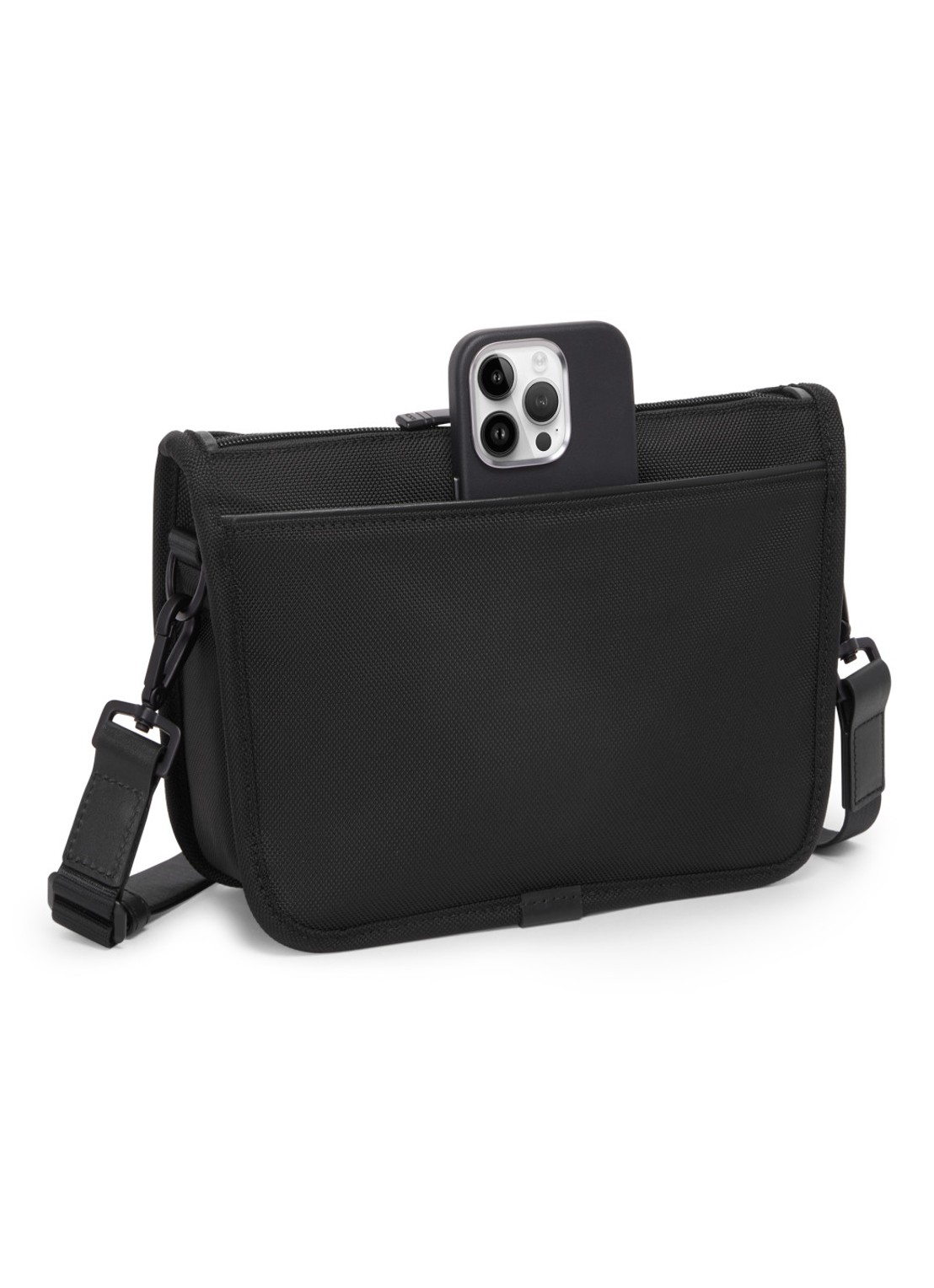 TUMI Crossbodytas met leren details en afneembare schouderriem - detail 4 zwart