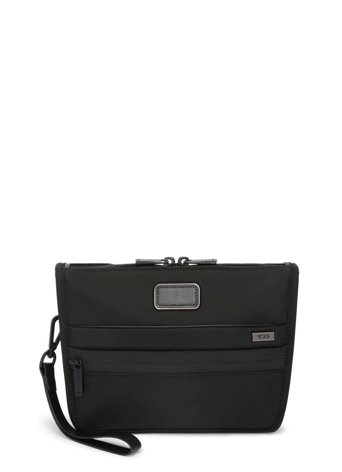 TUMI Crossbodytas met leren details en afneembare schouderriem - voorkant 3 zwart