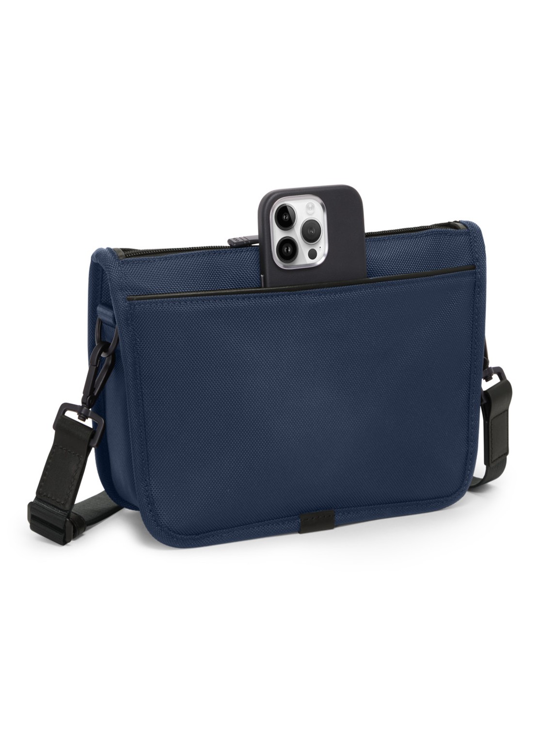 TUMI Crossbodytas met leren details en afneembare schouderriem - detail donkerblauw