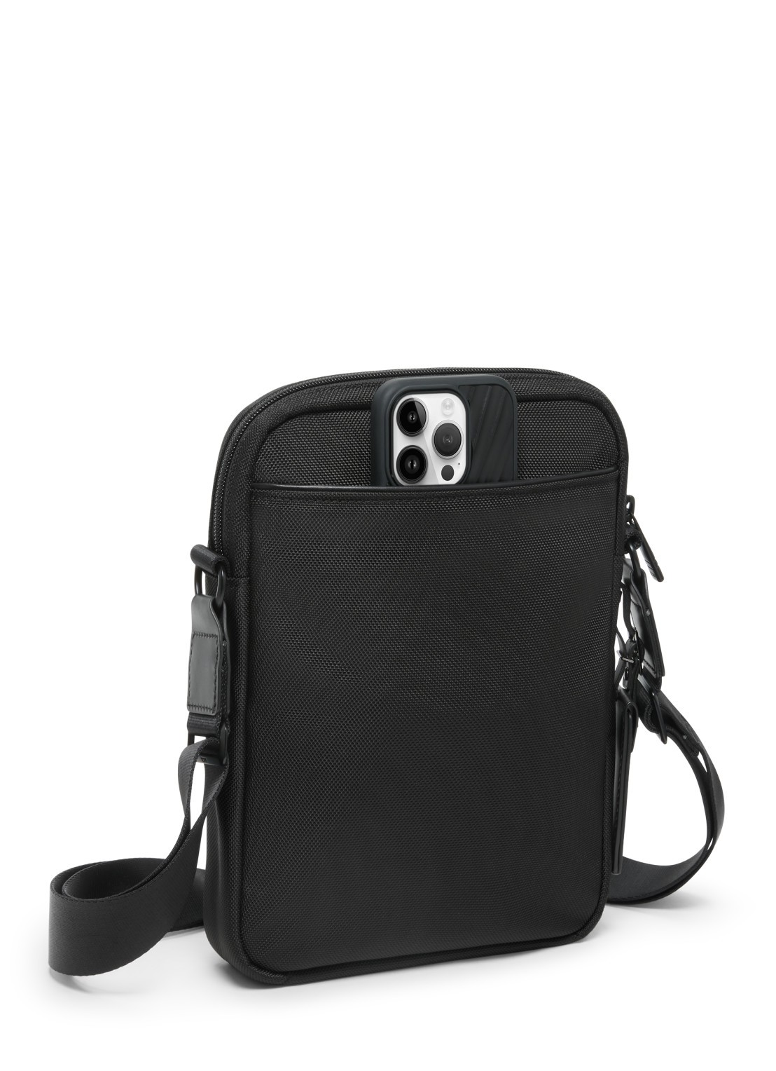 TUMI Crossbodytas met leren details - detail 4 zwart