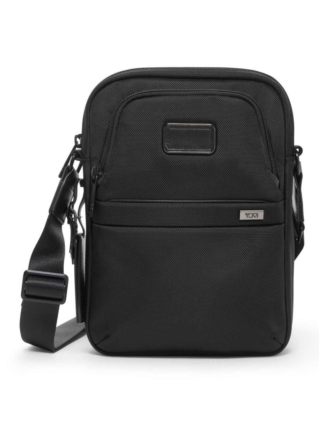 TUMI Crossbodytas met leren details - voorkant 2 zwart