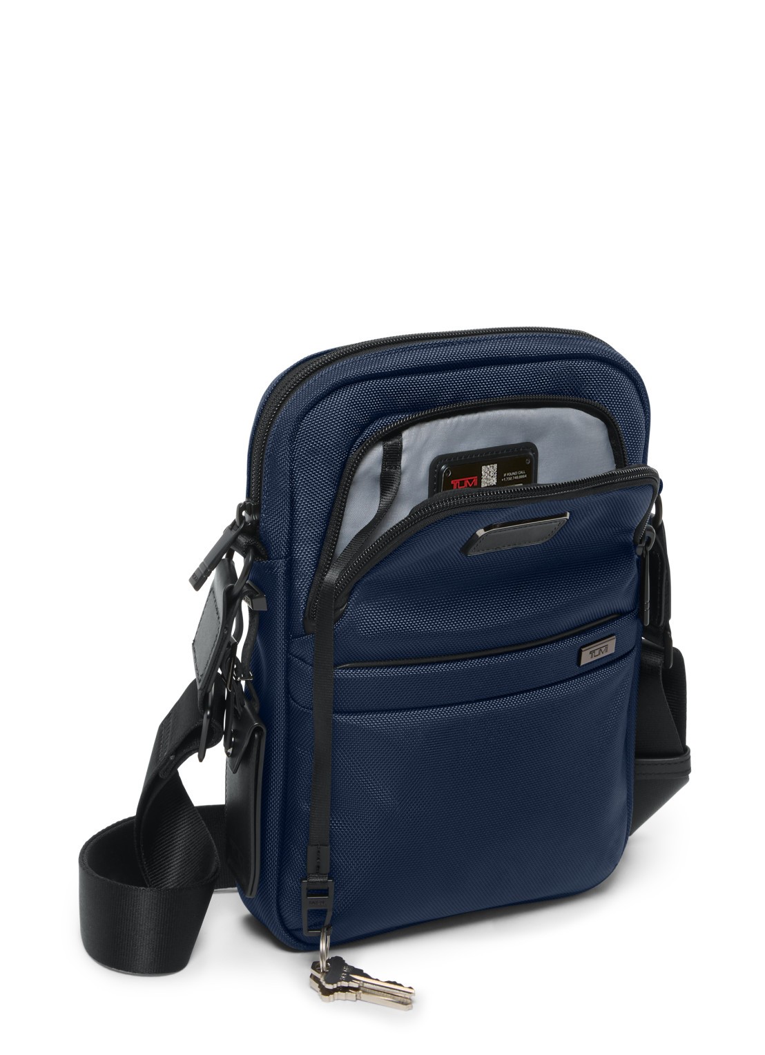 TUMI Crossbodytas met leren details - achterkant 4 donkerblauw