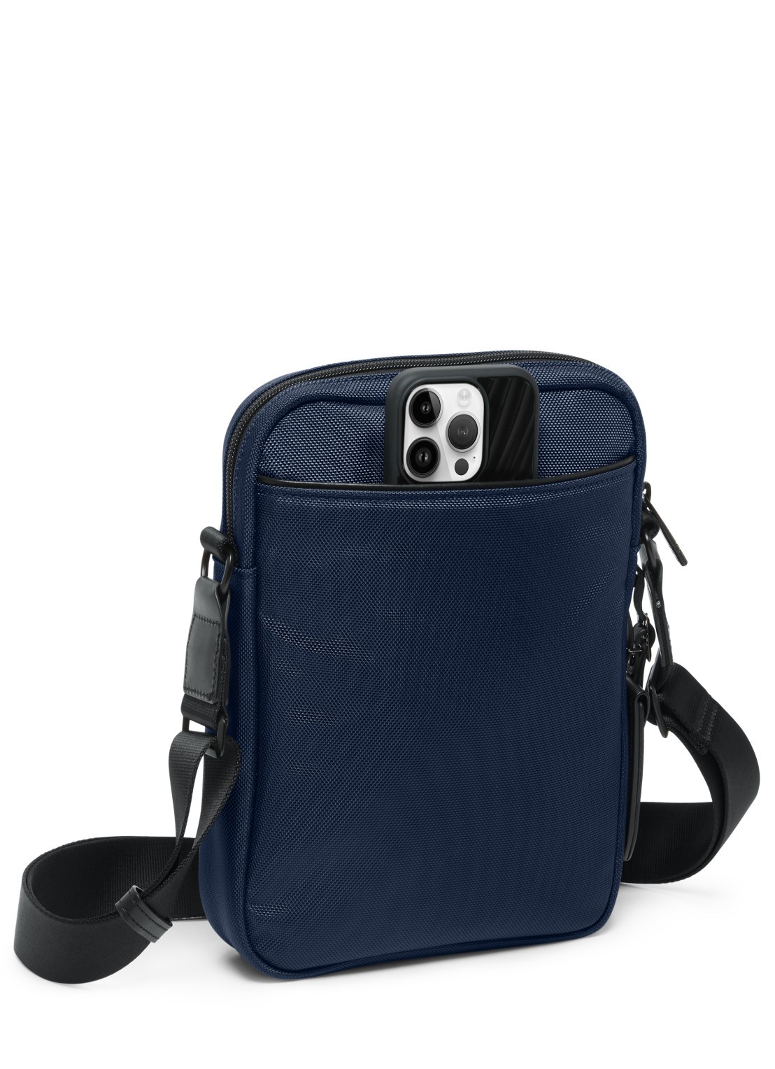 TUMI Crossbodytas met leren details - detail 3 donkerblauw