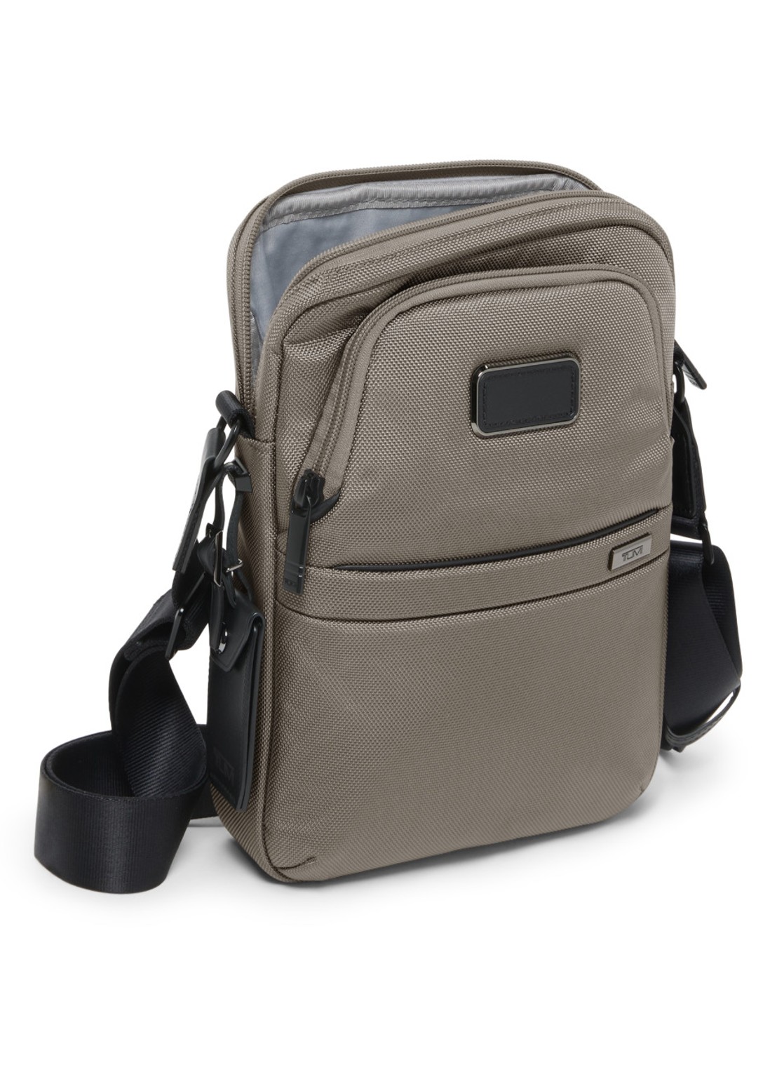 TUMI Crossbodytas met leren details - voorkant 2 grijs