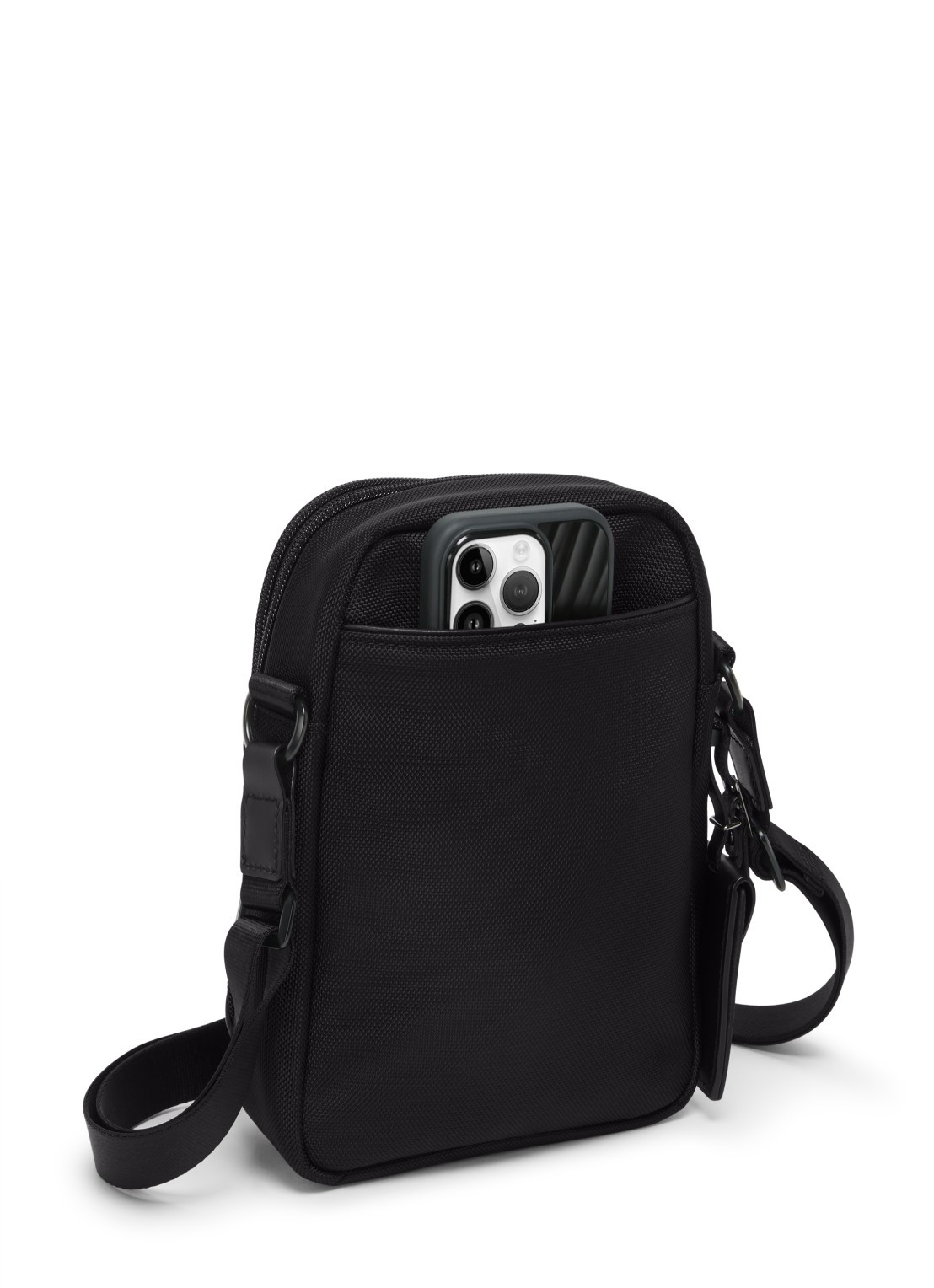 TUMI Crossbodytas met leren details - detail 4 zwart