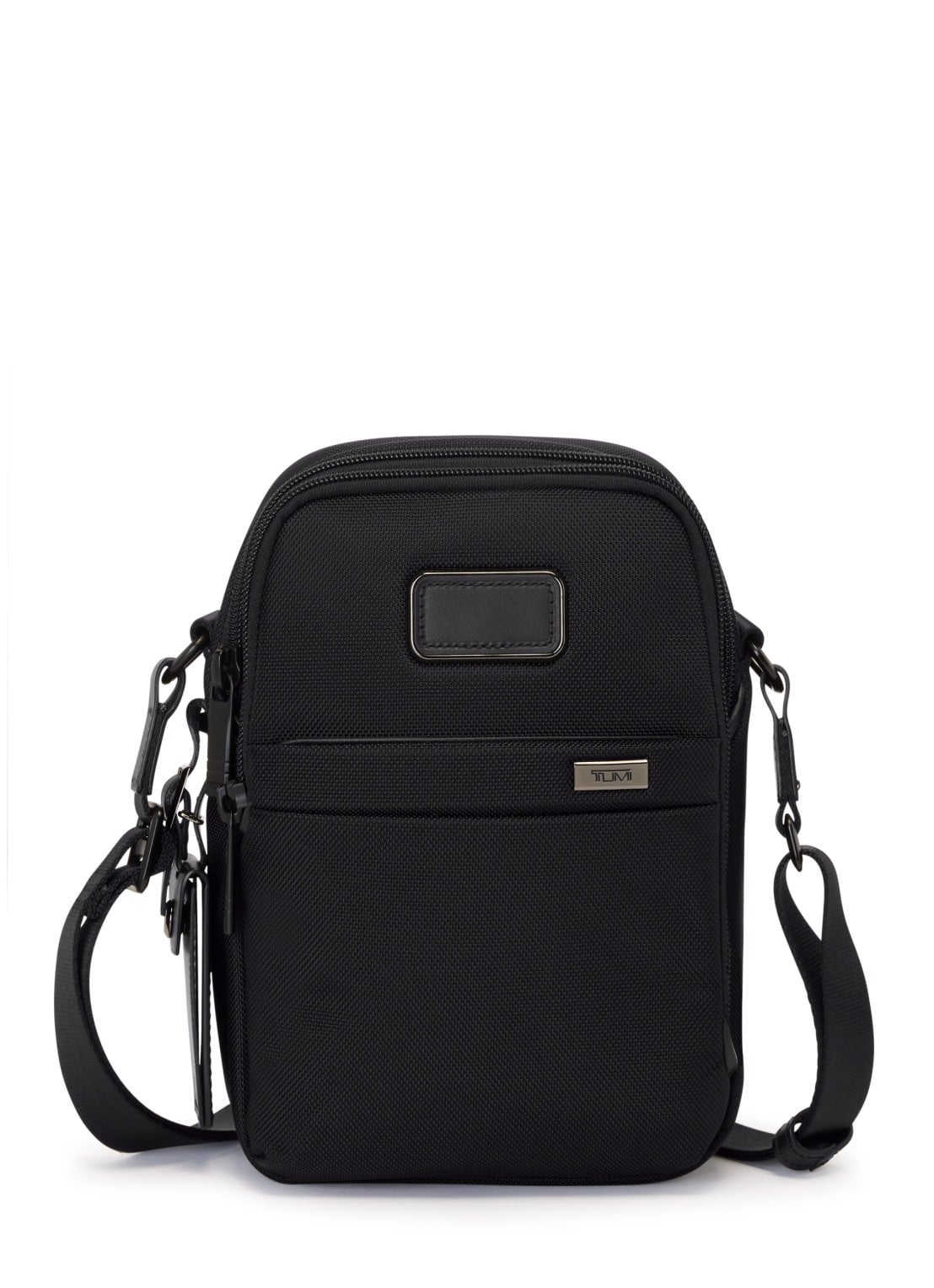 TUMI Crossbodytas met leren details - voorkant zwart