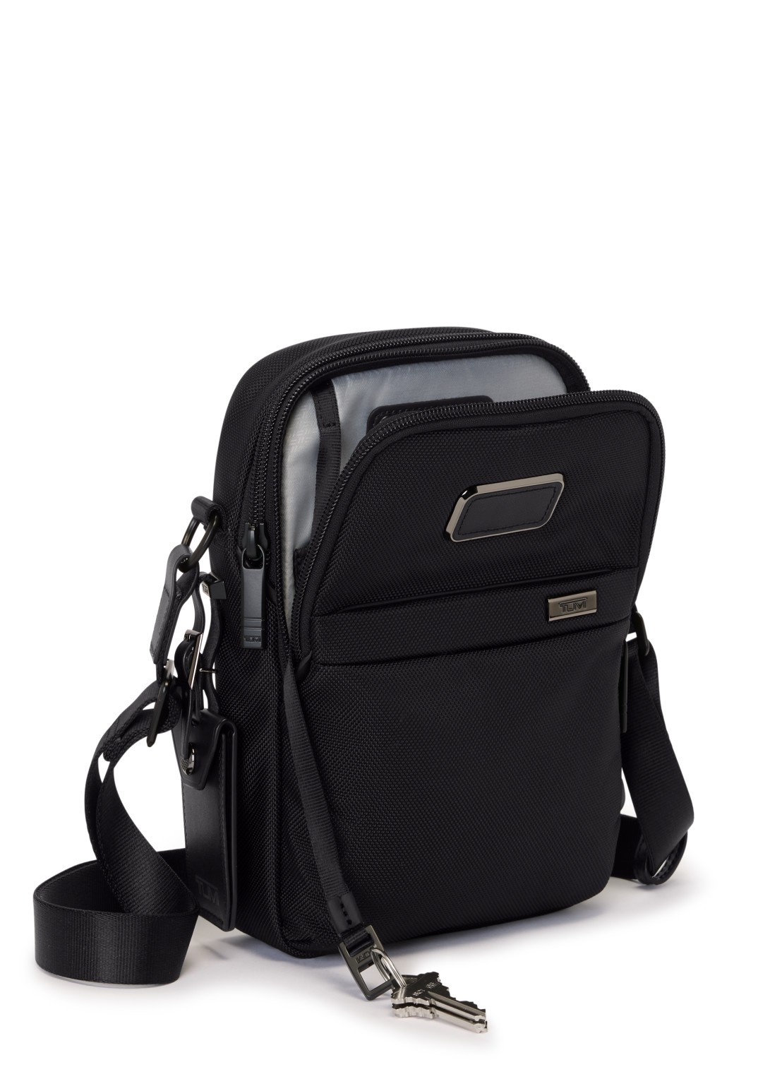TUMI Crossbodytas met leren details - voorkant 2 zwart