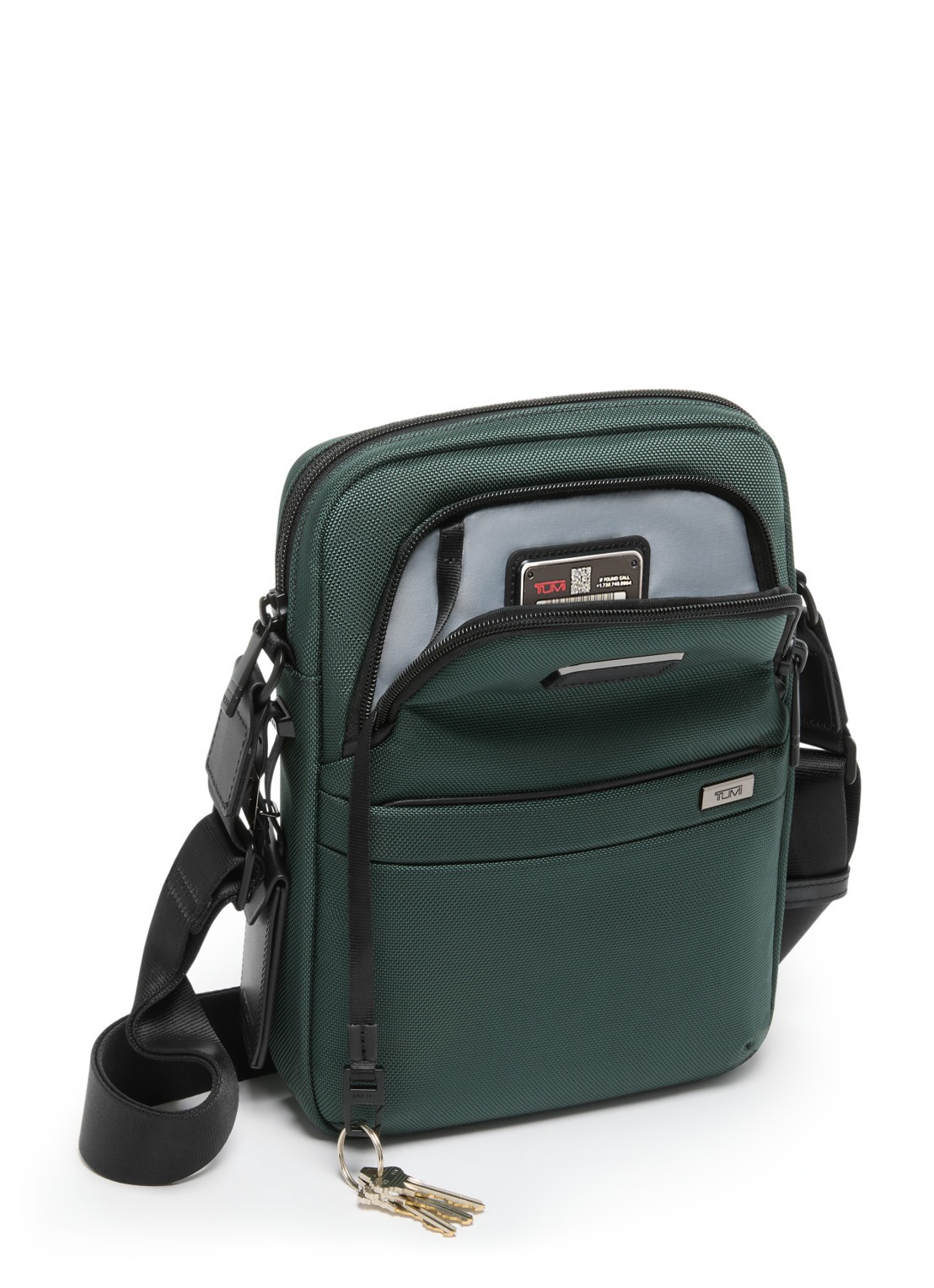 TUMI Crossbodytas met leren details - achterkant donkergroen