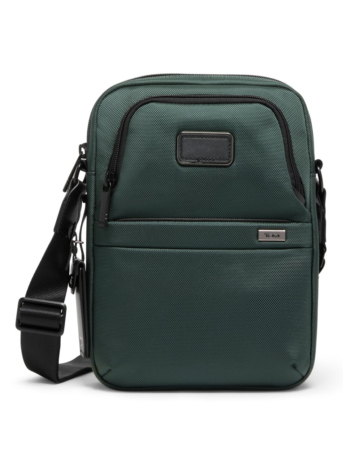 TUMI Crossbodytas met leren details - voorkant 3 donkergroen